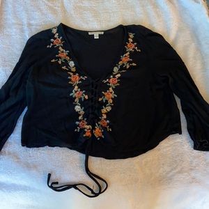 american eagle blouse with floral embroidery